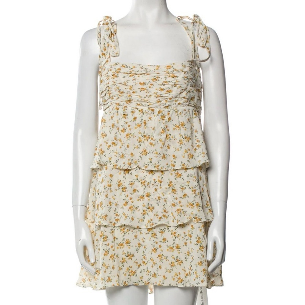 Reformation summer mini dress with yellow roses printed